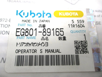 Operators Manual for Kubota WG972-G-E3 & GL-E3