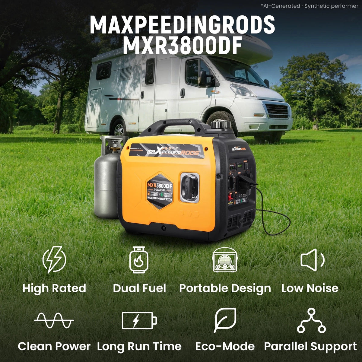 3800W Dual Fuel Inverter Generator for RV (20h Propane Runtime)