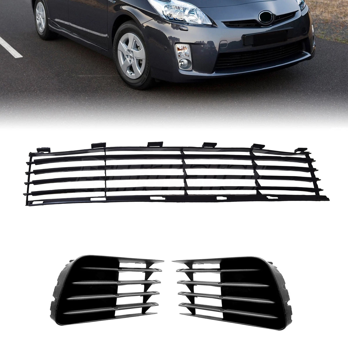 3X Front Lower Bumper Grille & Fog Light Bezels for Toyota Prius (2004–2009)