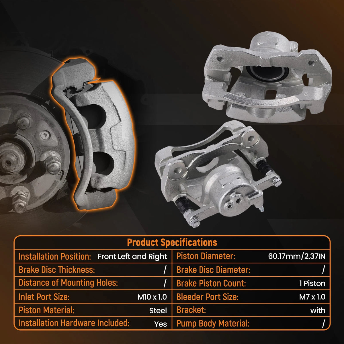 Front Left Right Brake Caliper Set for Toyota Corolla (2009–2019) Pontiac Vibe (2009–2010)