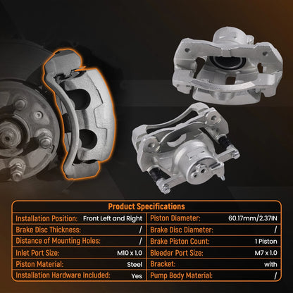 Front Left Right Brake Caliper Set for Toyota Corolla (2009–2019) Pontiac Vibe (2009–2010)