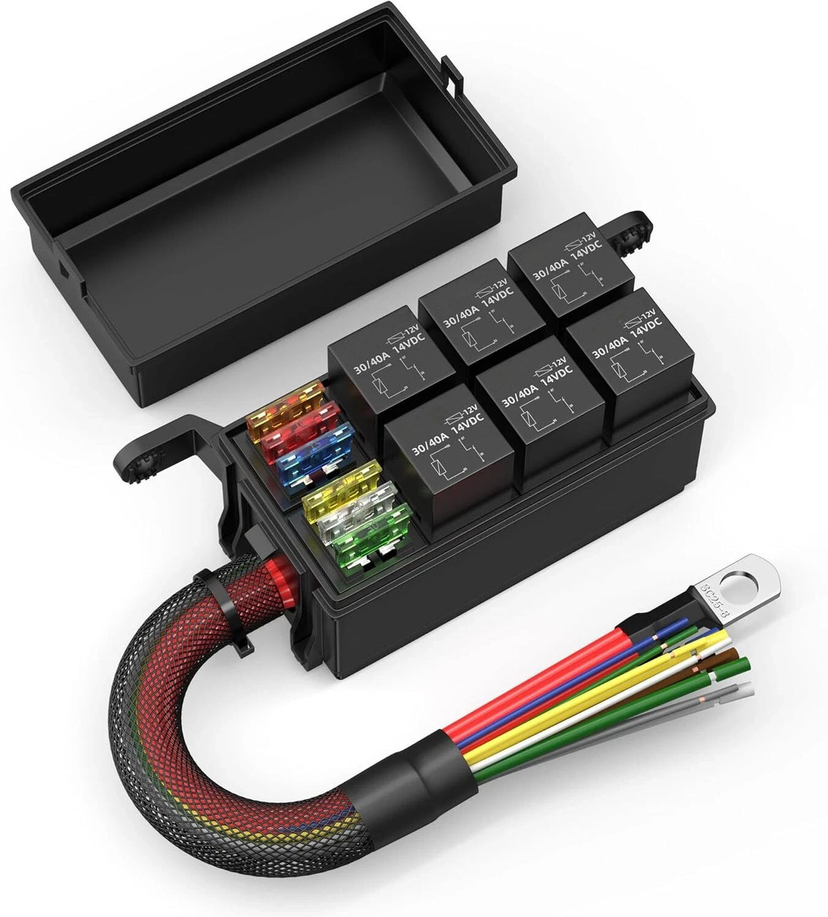 12V Fuse Relay Box with 6 Relays & 6 Way ATC/ATO Fuses for Auto Marine Boat