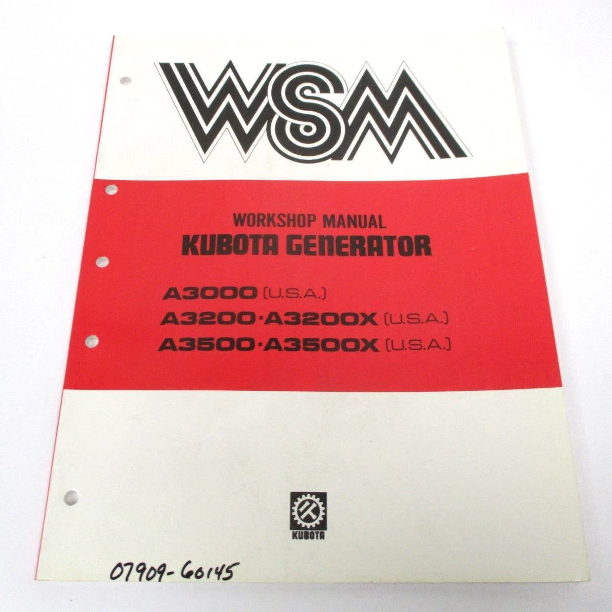 Workshop Manual for Kubota Generator A3000 A3200 A3200X A3500 A3500X (07909-60145)