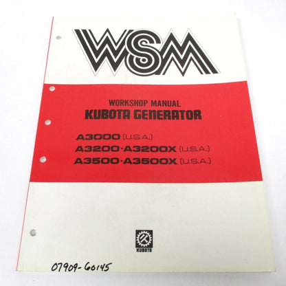 Workshop Manual for Kubota Generator A3000 A3200 A3200X A3500 A3500X (07909-60145)