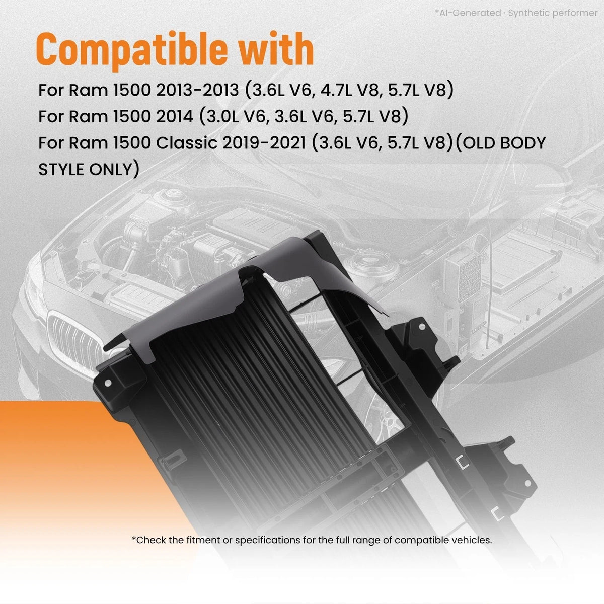 Grille Shutter Assembly for Ram 1500 (2013–2014) 68302660AB Black