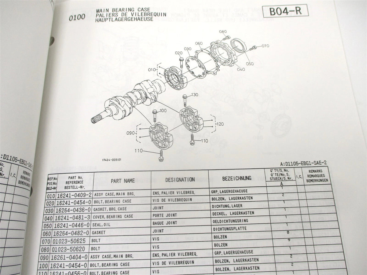 Illustrated Parts List Manual for Kubota D1105-EBG1-SAE-2 Engine (N/A)