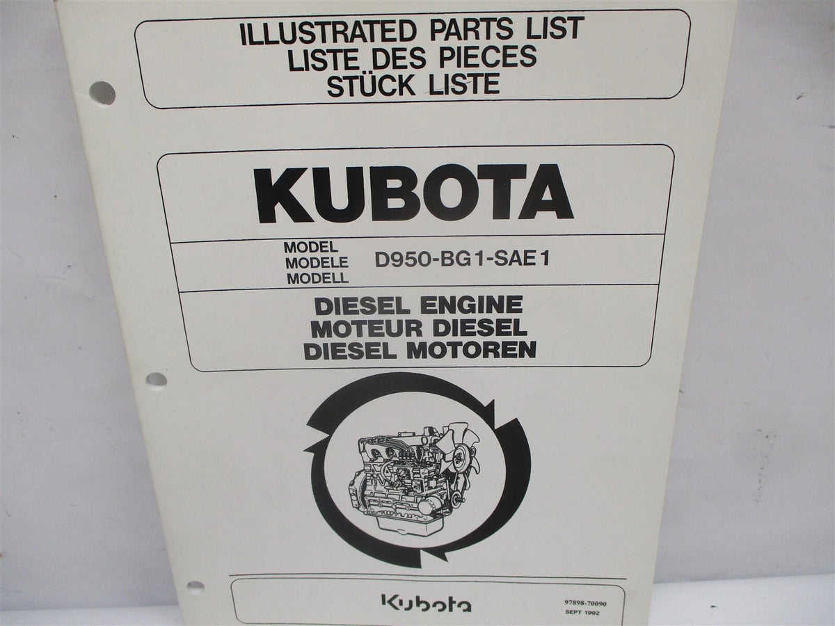 Illustrated Parts List Manual for Kubota D950-BG1-SAE-1 Engine