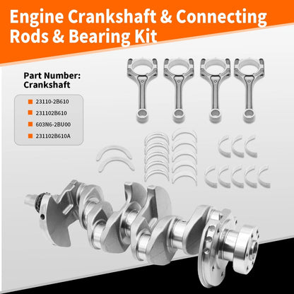 Set of 4 Crankshaft Con Rods & Bearings for Hyundai KIA Soul Rio (2012–2017)