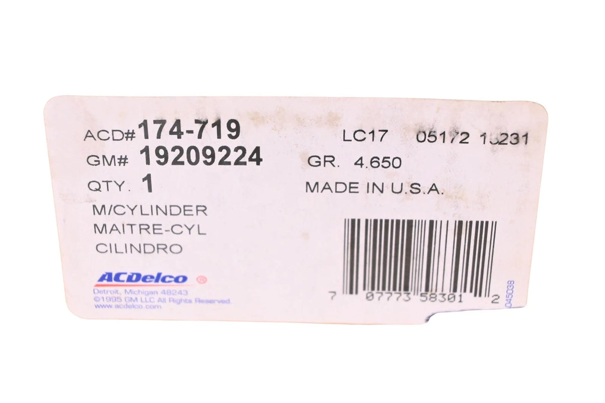 Brake Master Cylinder Assembly Kit for ACDelco 174-719, 19209224 (NOS)