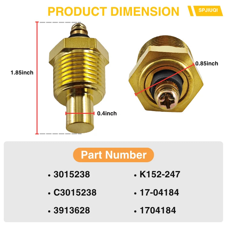 Water Temperature Sensor for Cummins QSK19 CM2350 K105 (3015238, C3015238, 3913628)