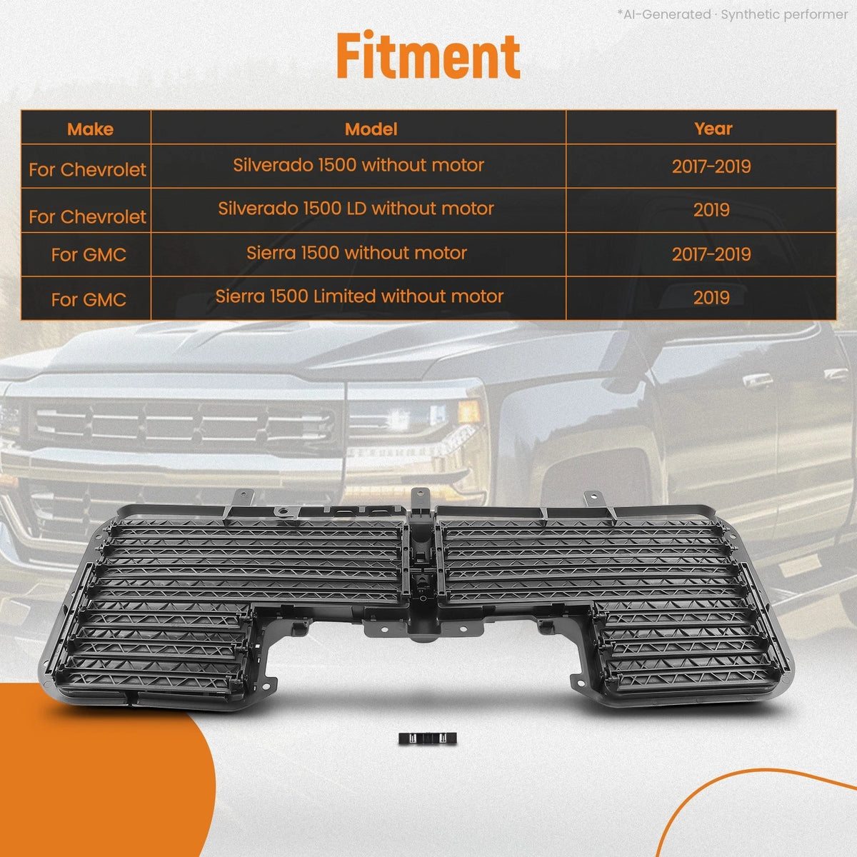 Front Active Grille Shutter Black for Silverado Sierra 1500 (2017–2019) 84363184
