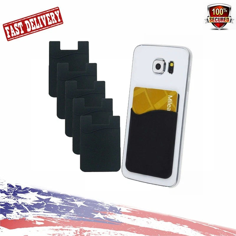 5X Silicone Credit Card Holder Cell Phone Wallet Pocket Sticker - Black