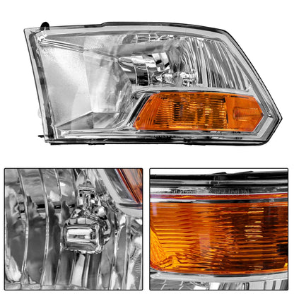 Pair Headlight Assembly Chrome for Dodge Ram 1500 2500 3500 (2009–2012)