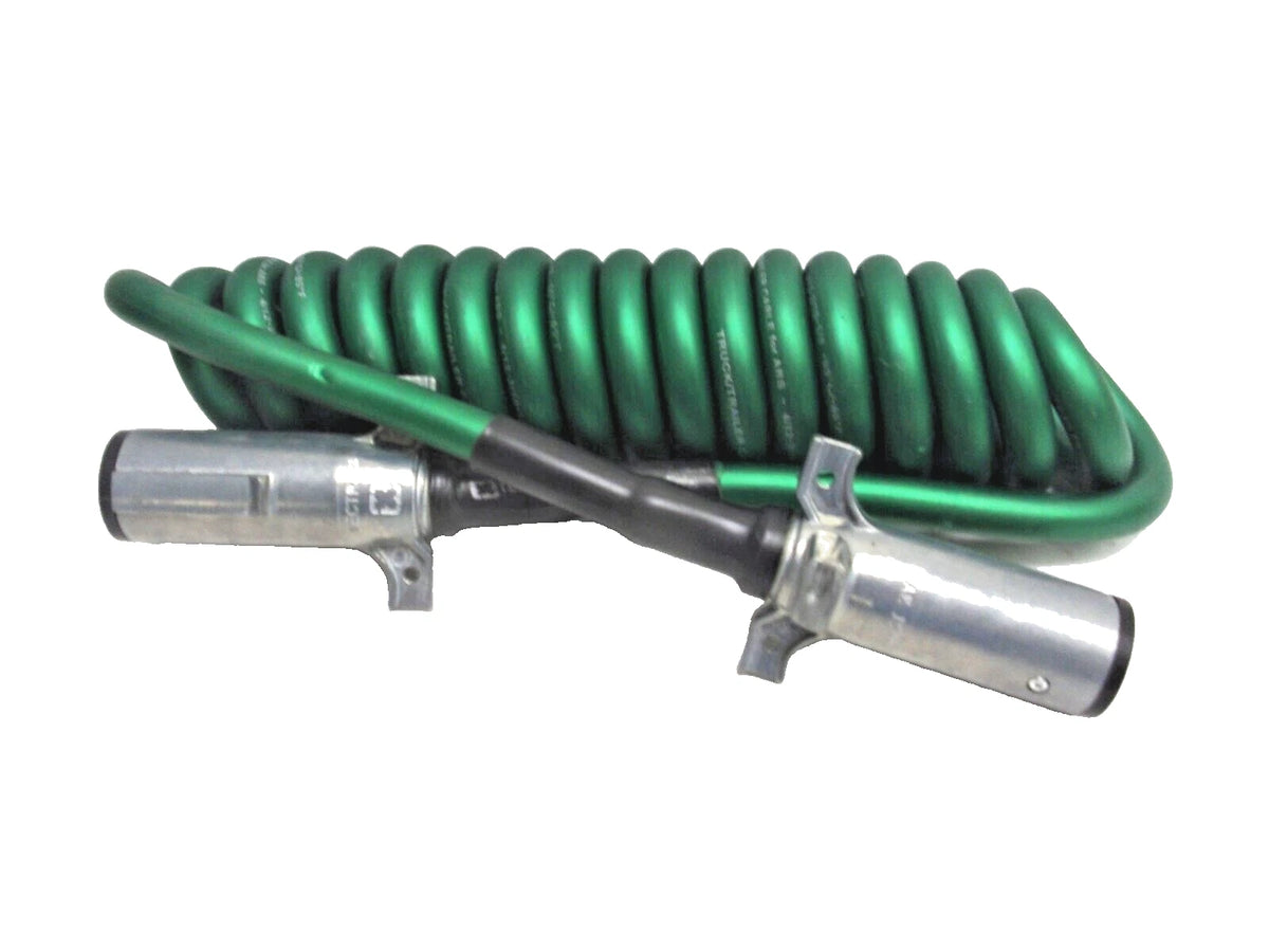 7ATG222MW 12' ABS 7-Way Green Coiled Brake Cable Cord for Tectran