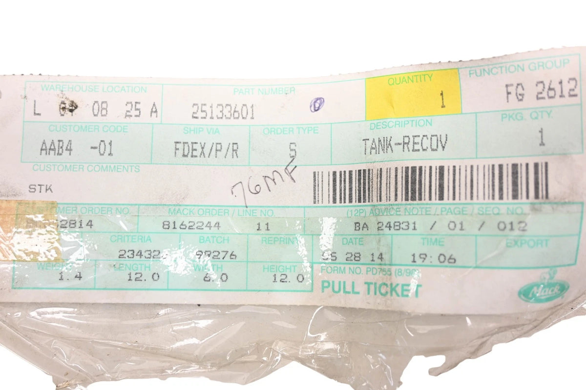 Coolant Recovery Tank for Mack 25133601 (NOS)