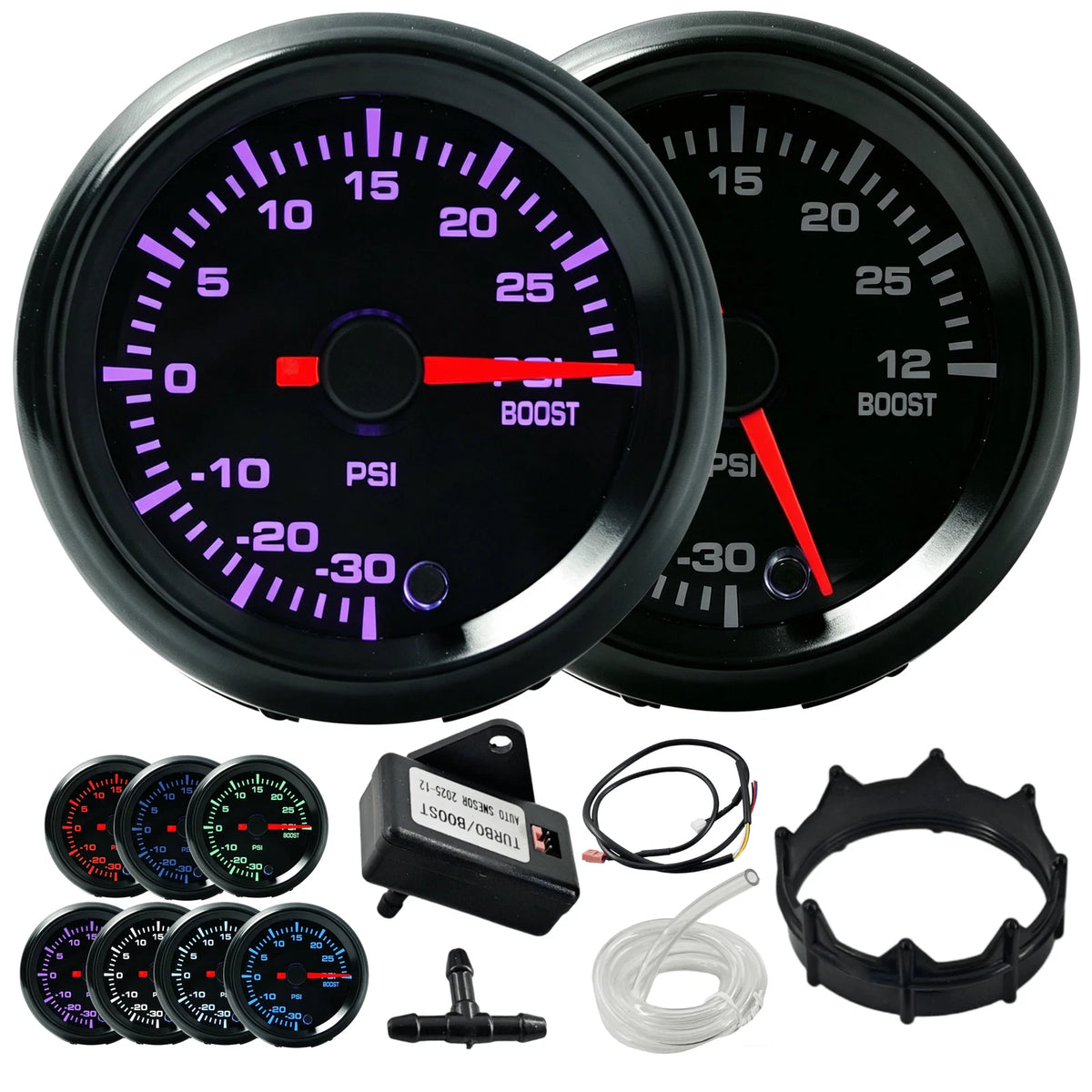 2" 52mm Boost Gauge Turbo Meter -30-30 PSI, 7 Colors