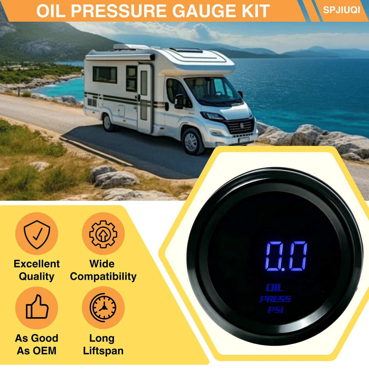 52mm Electronic Oil Pressure Gauge with Sensor for Universal Applications (0-100 PSI)