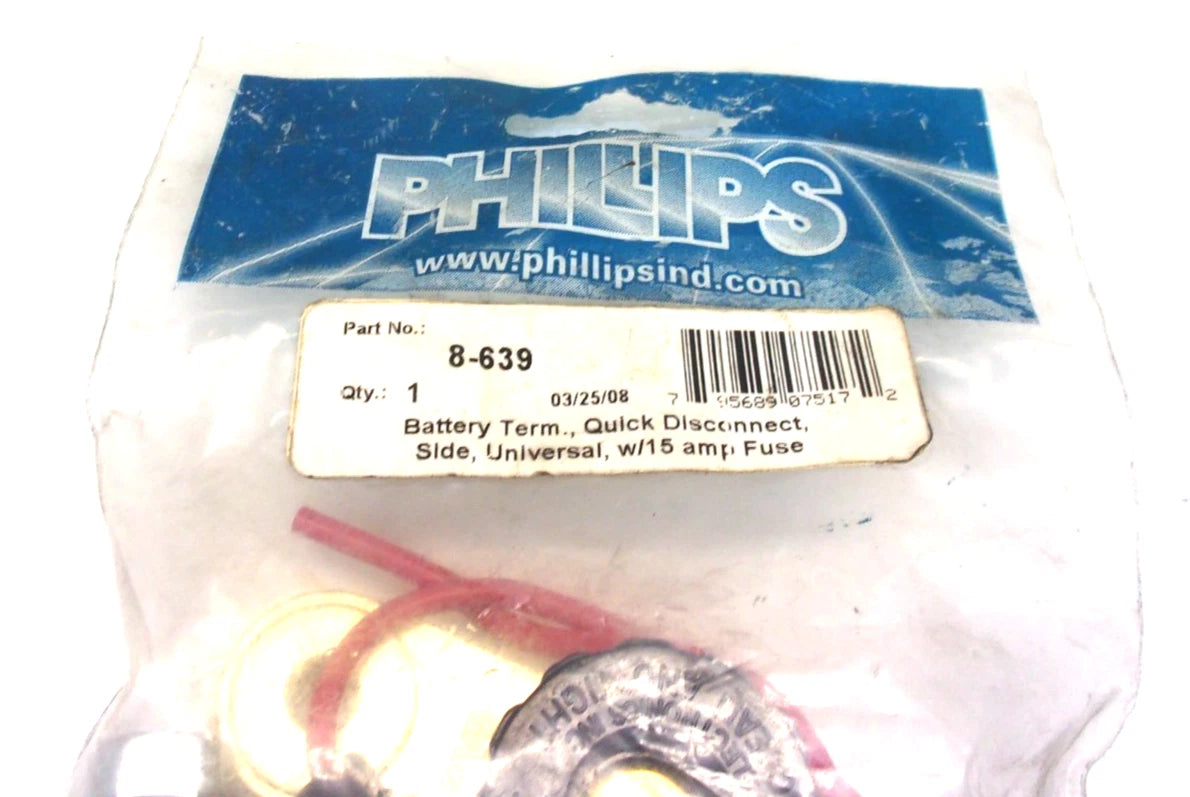 8-639 Phillips Side Mount Quick Disconnect Battery Terminal w/15A Fuse for