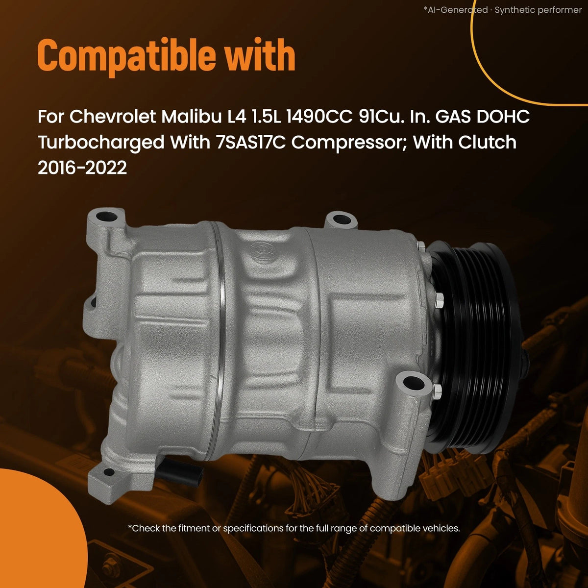 AC Compressor with Clutch for Chevrolet Malibu L4 1.5L (2016–2022) CO29315C