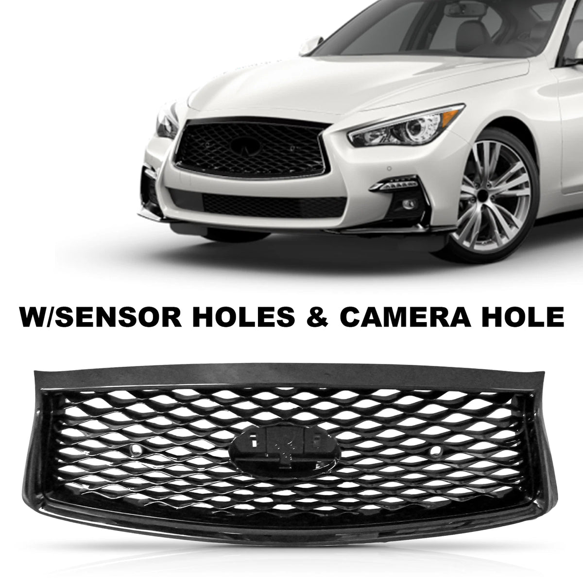 Front Bumper Grille with Sensor Holes for Infiniti Q50 (2018–2023)