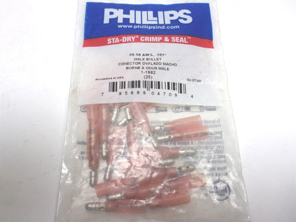 Set of 25 Phillips Sta-Dry Bullet Connector 22-18 Gauge Red Male