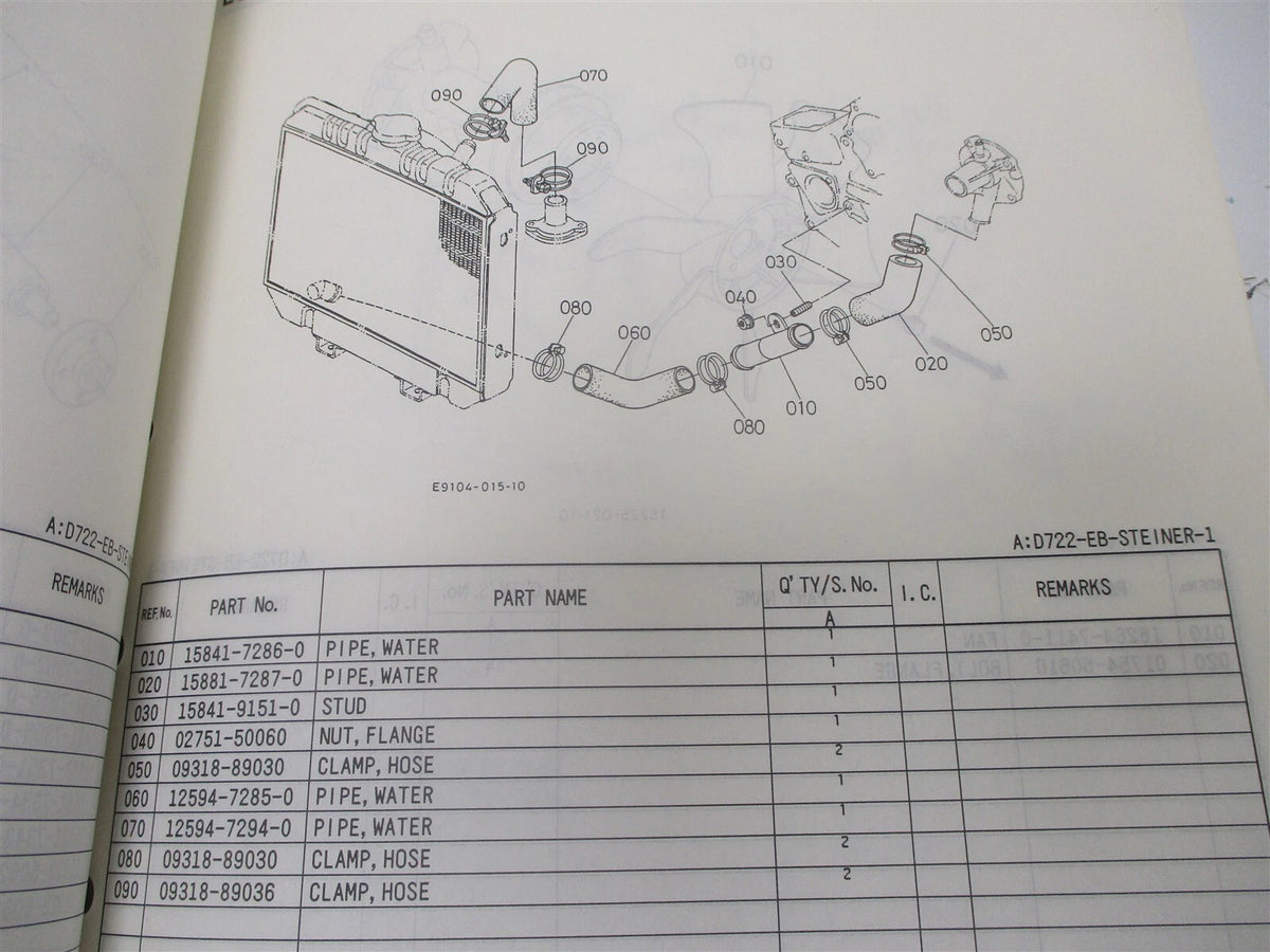 Illustrated Parts List Manual for Kubota D722-EB-Steiner-1 Engines (97898-05680)