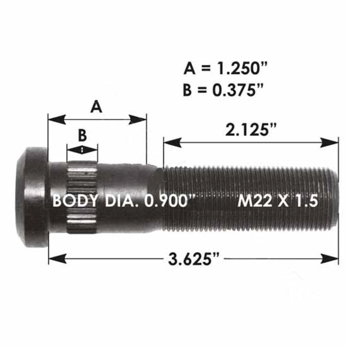 M22 X 1.5 Serrated Wheel Stud for (3.625 Inches)