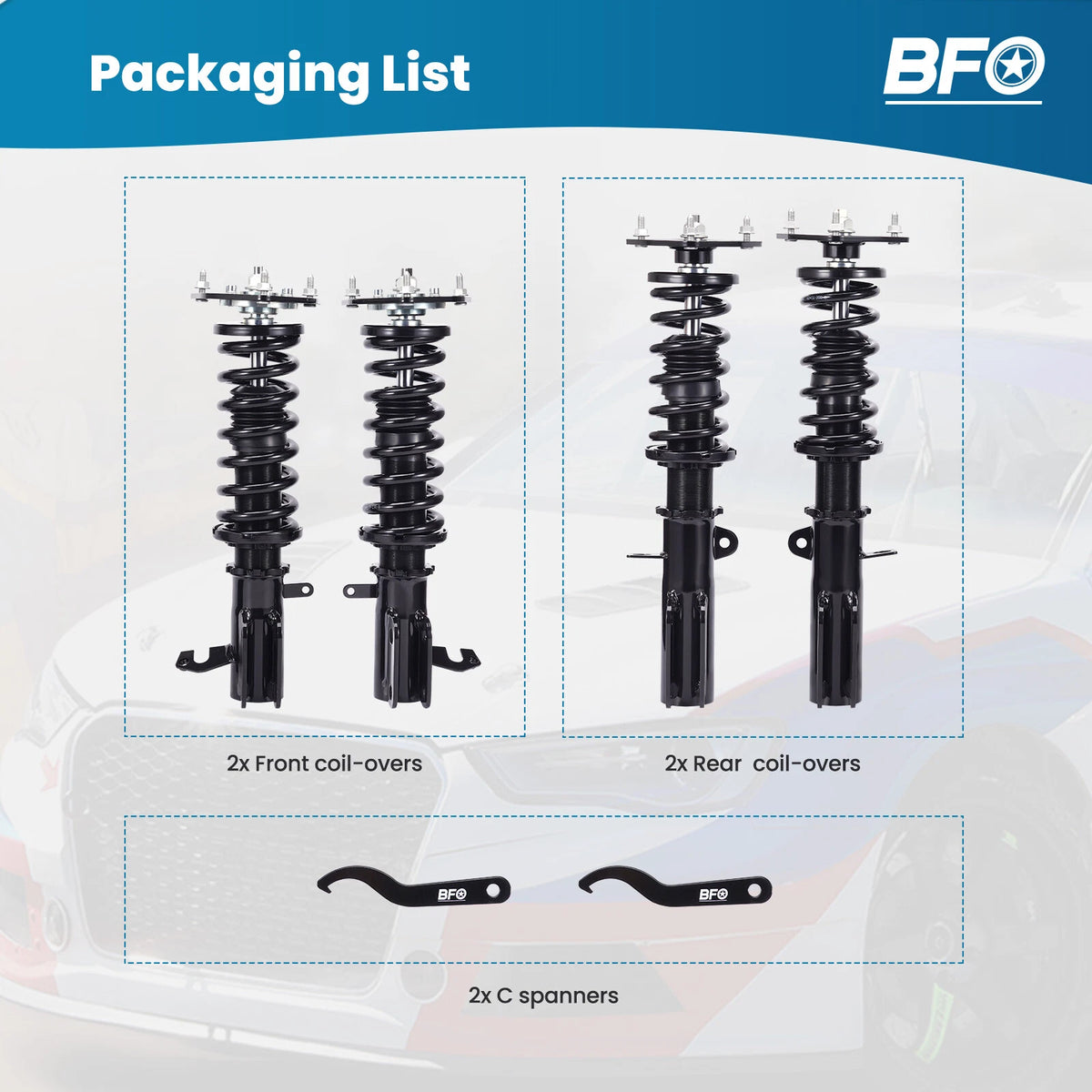 BFO Full Coilovers Suspension Kit for Toyota Corolla (1988–1999) E100 E110 AE92 AE111