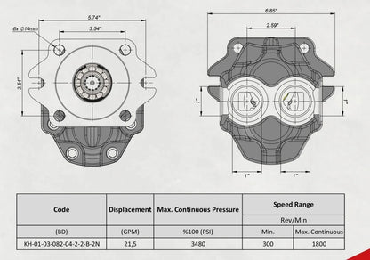 Hydraulic Gear PTO Pump 21.5 GPM for BD (4 Port, SAE-B 13T, 3480 PSI)