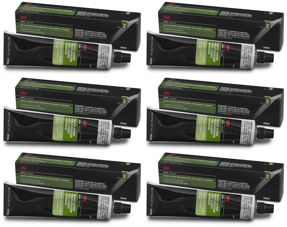Set of 6 3M 08008 Super Black Weather-strip Adhesive for Automotive