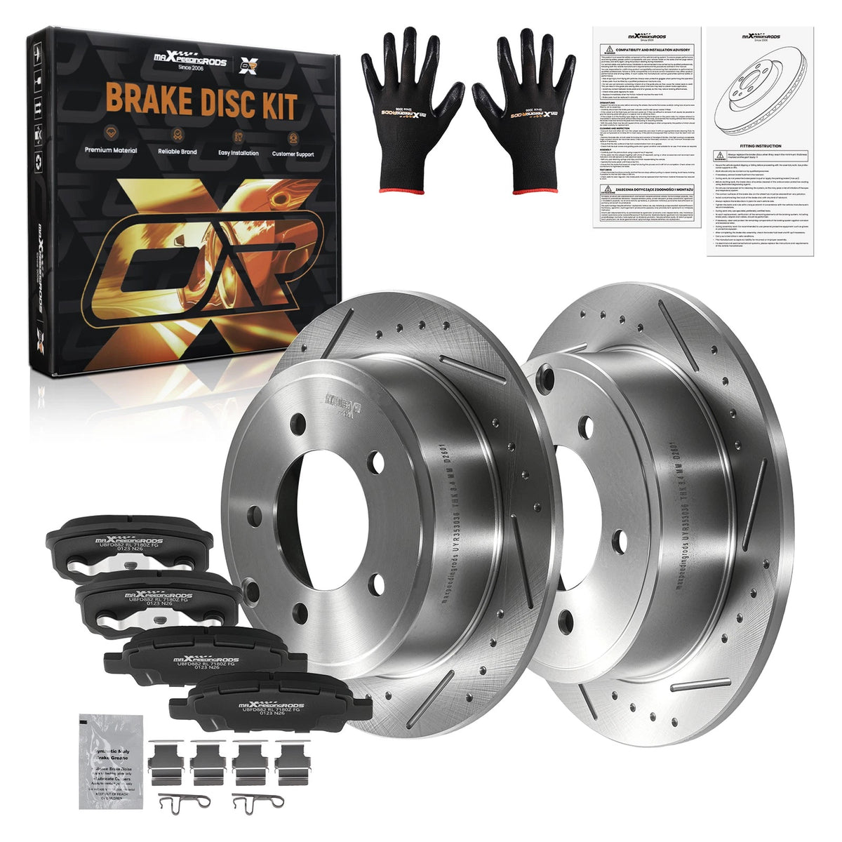 Rear Brake Rotors + Ceramic Brake Pads for Dodge Avenger Caliber (2007–2014)