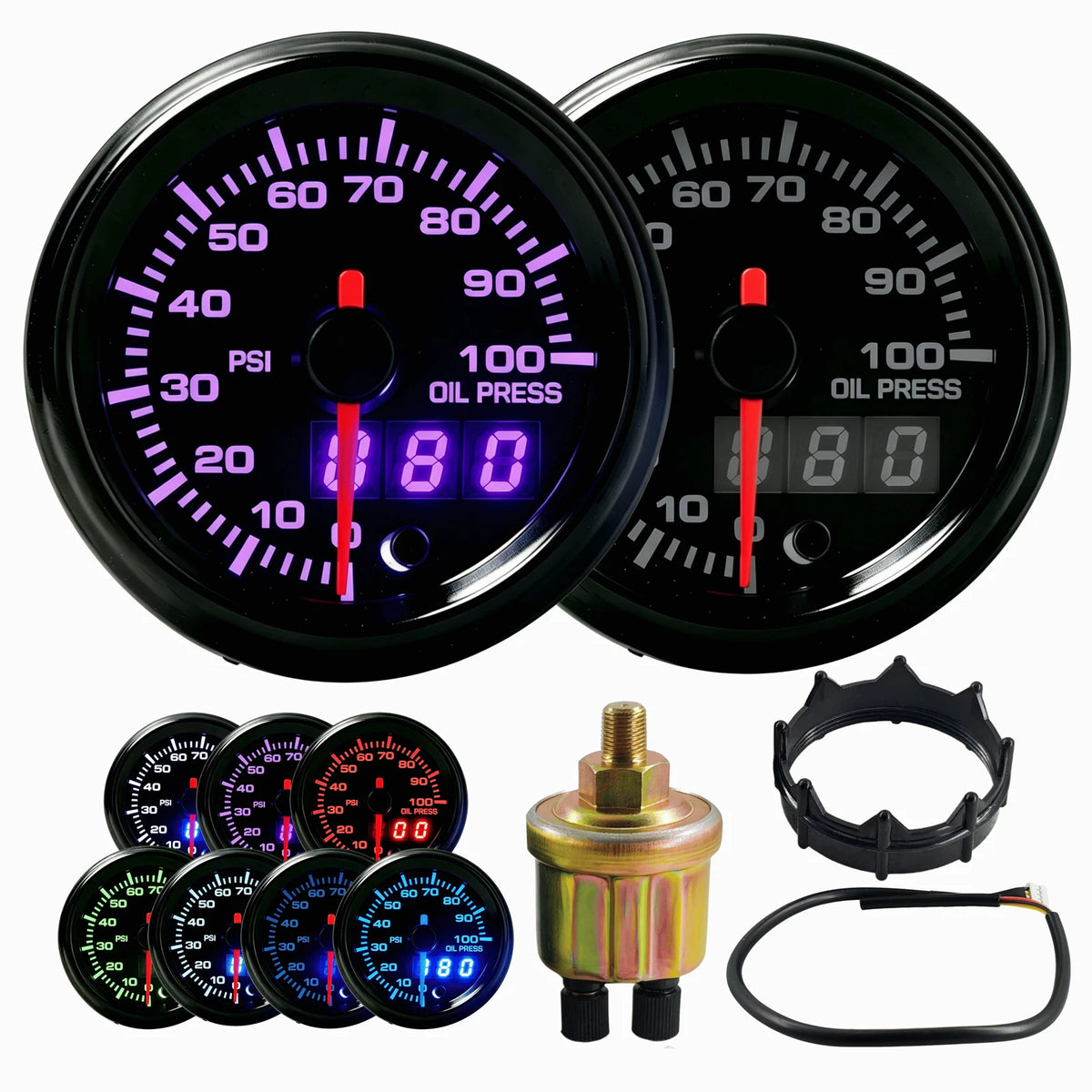 Dual Display Oil Pressure Gauge 52mm for Universal Vehicles (0-100psi)