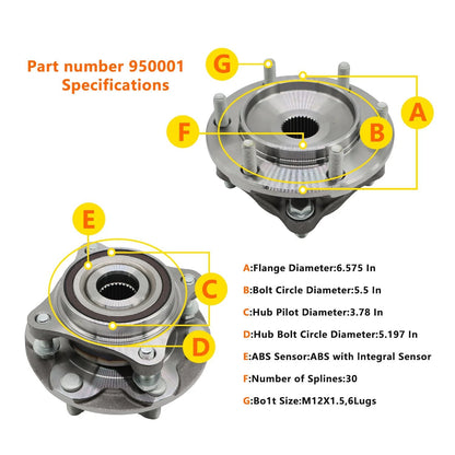 Front Wheel Bearings and Hubs for 4Runner Tacoma FJ Cruiser GX460 GX470 (4WD)