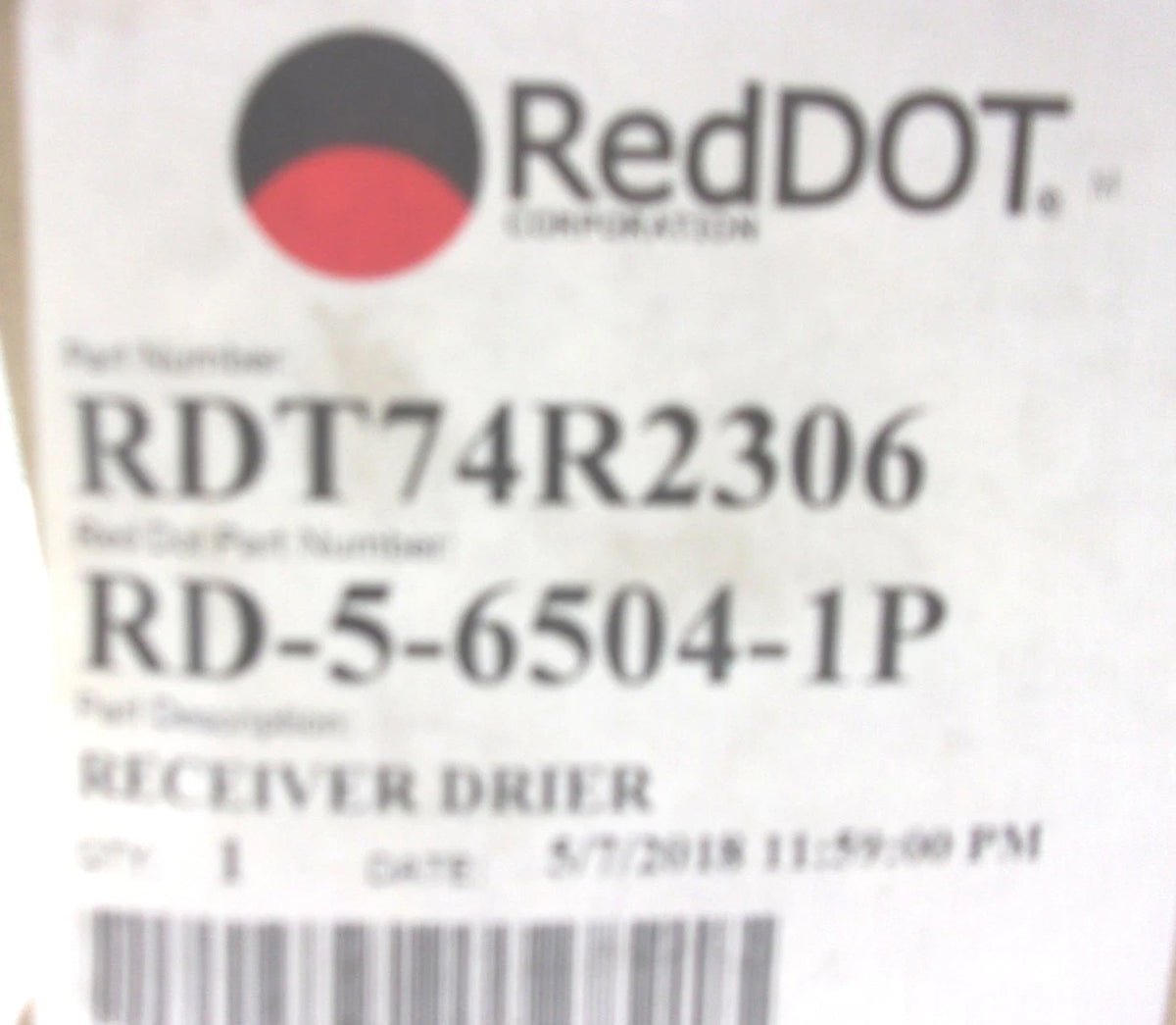A/C Receiver Drier for Red Dot RD-5-6504-1P (RDT74R2306, R134A)