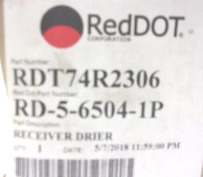 A/C Receiver Drier for Red Dot RD-5-6504-1P (RDT74R2306, R134A)
