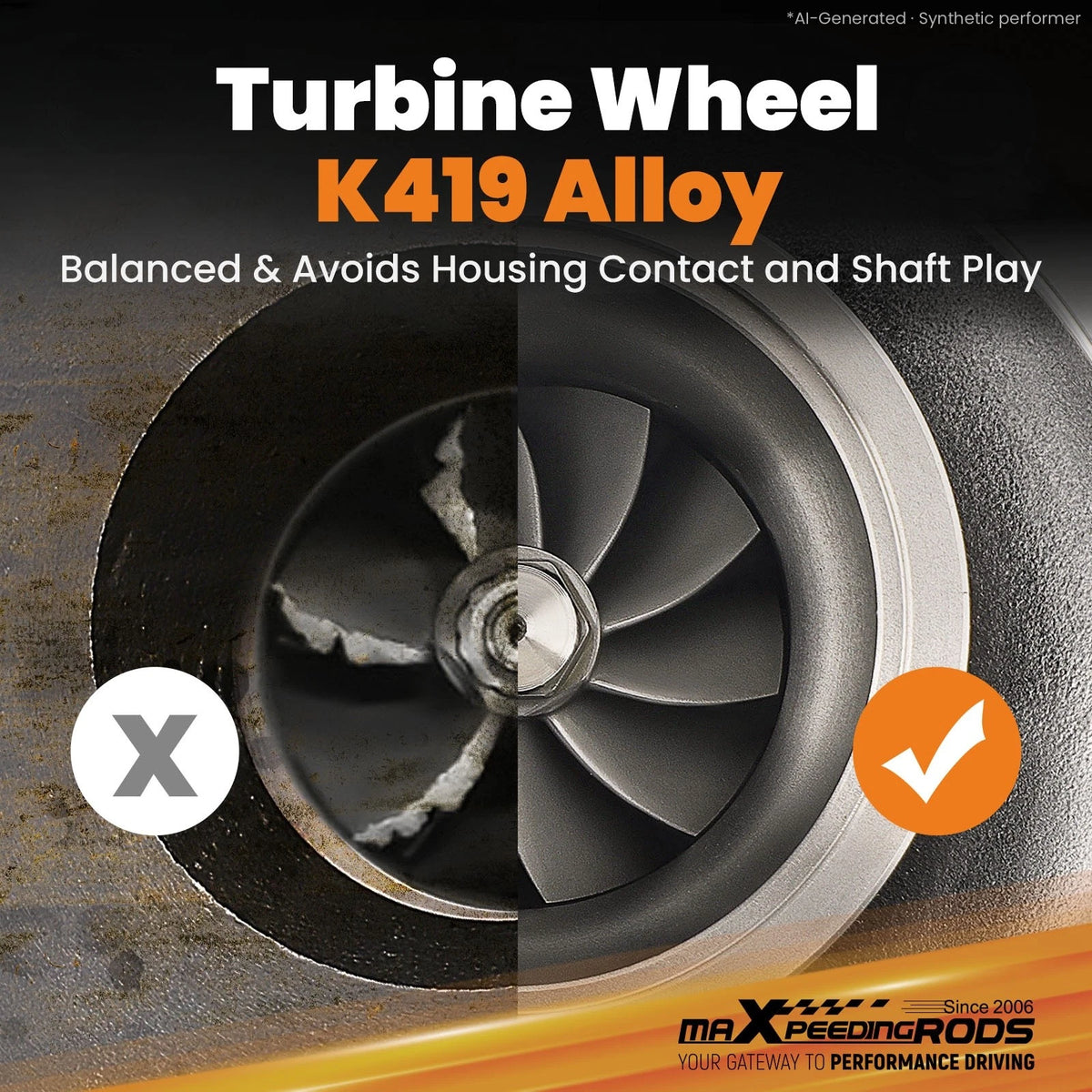 Ball Bearing Turbo for 2.0-3.5L (Up to 900HP, Billet Comp Wheel, 0.72 A/R, V-band)