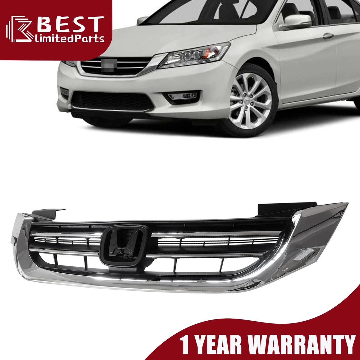 Front Grille for Honda Accord 4D (2013–2015) HO1200214, Black with Chrome