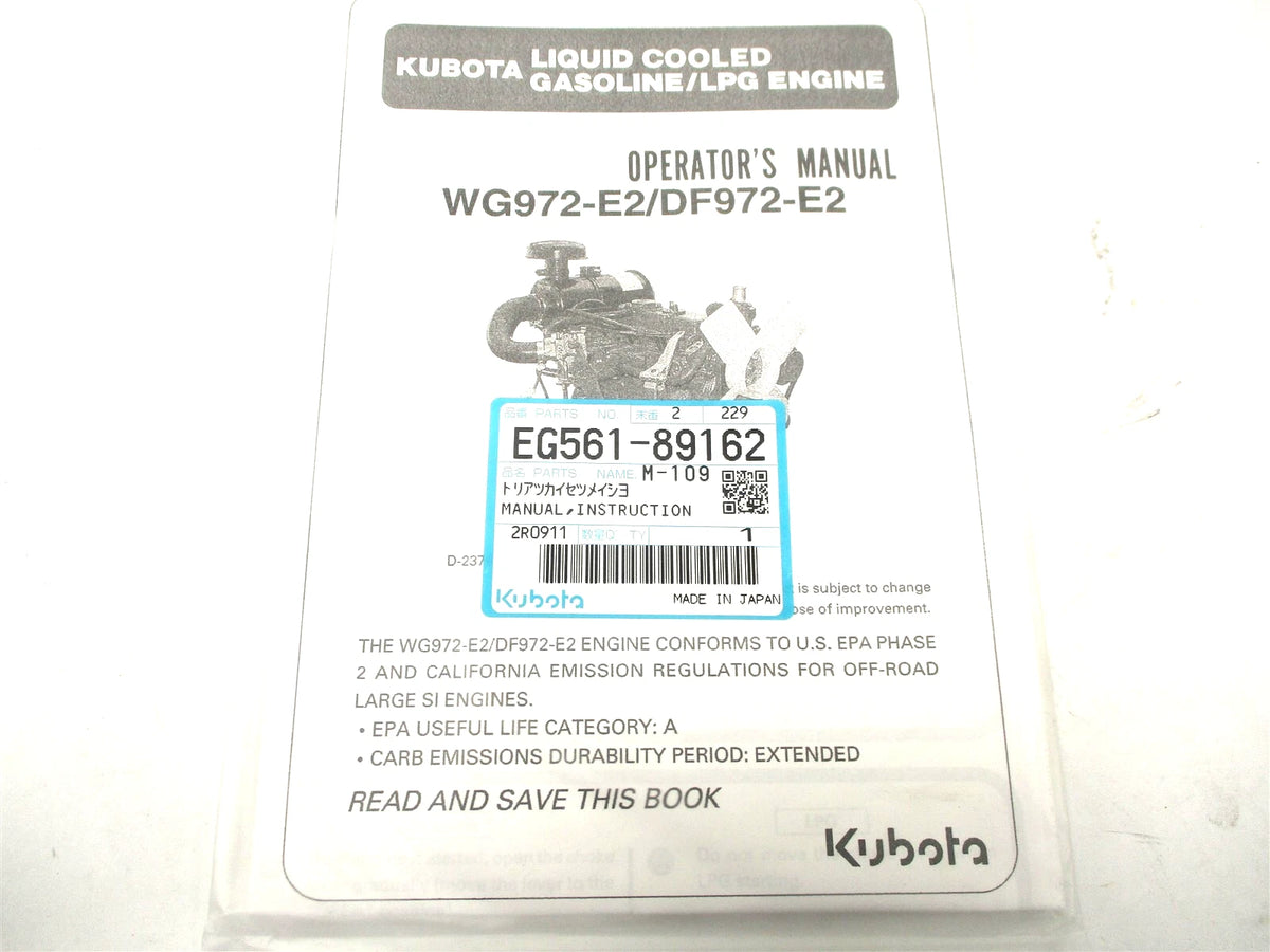 Instruction Manual for Kubota WG972-E2 & DF972-E2 (Genuine)