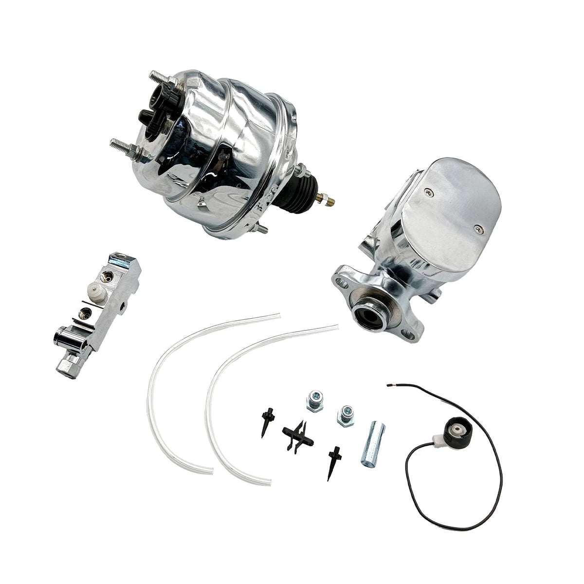 7" Dual Power Booster Chrome Master Cylinder for 4 Wheel Disc
