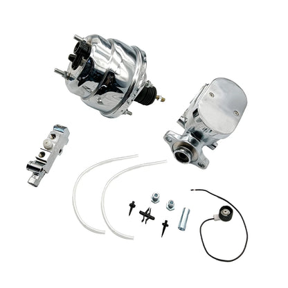 7" Dual Power Booster Chrome Master Cylinder for 4 Wheel Disc
