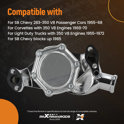 Chrome Short Water Pump for Small Block Chevy SBC 283 305 327 350 (1960–1985)