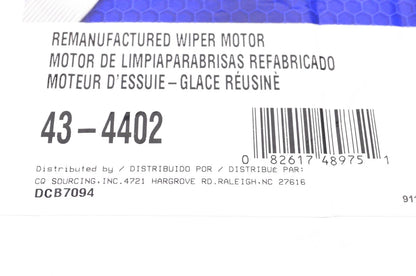 Remanufactured Wiper Motor for Carquest (43-4402)