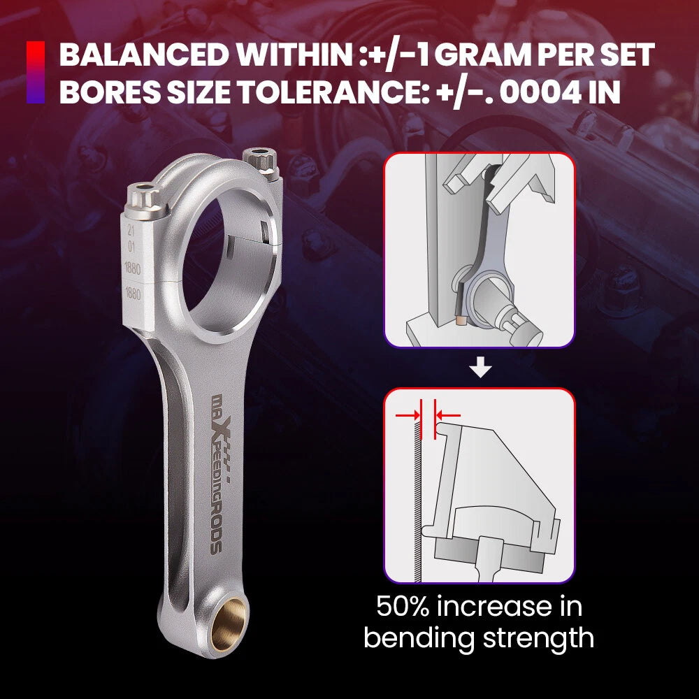 H-Beam Connecting Rods with ARP 2000 Bolts for Mitsubishi 4G63T (1990–1999)