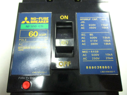 Circuit Breaker 60A 3-Pole for Kubota GV-3240SW (OEM 87581-60750, NF100-CS)