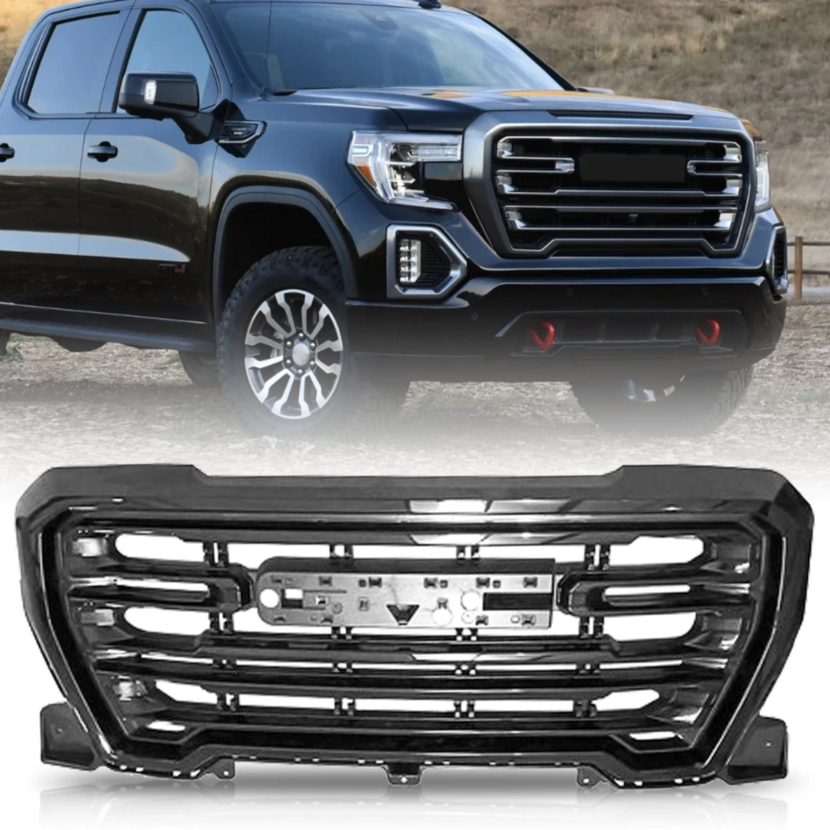 Front Upper Grille Gloss Black for GMC Sierra 1500 (2019–2021)