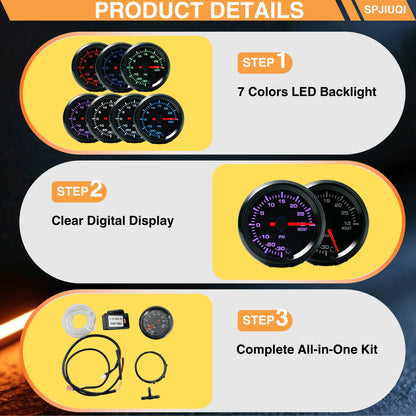52mm Digital Turbo Boost Gauge for Universal Vehicles (–30 to 30 PSI)