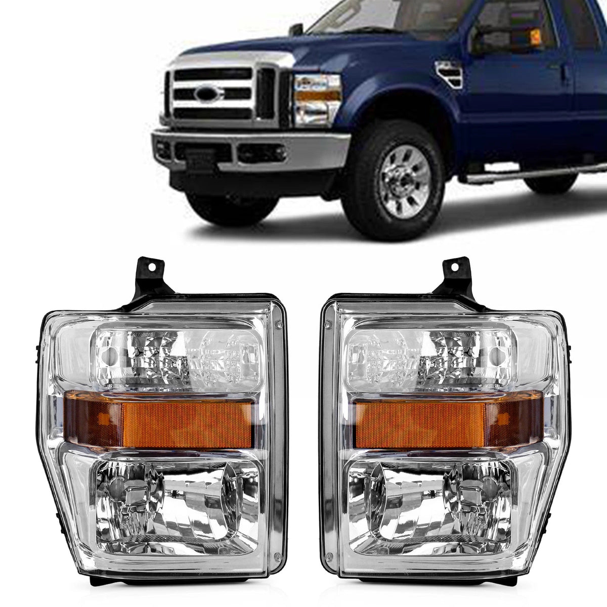 Set of 2 Headlights for Ford F250 F350 F450 F550 Super Duty (2008–2010)