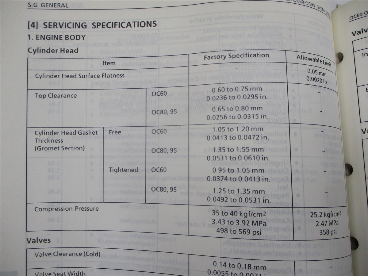 Genuine Kubota Workshop Manual for OC60/OC80/OC95 Engines (97897-00922)