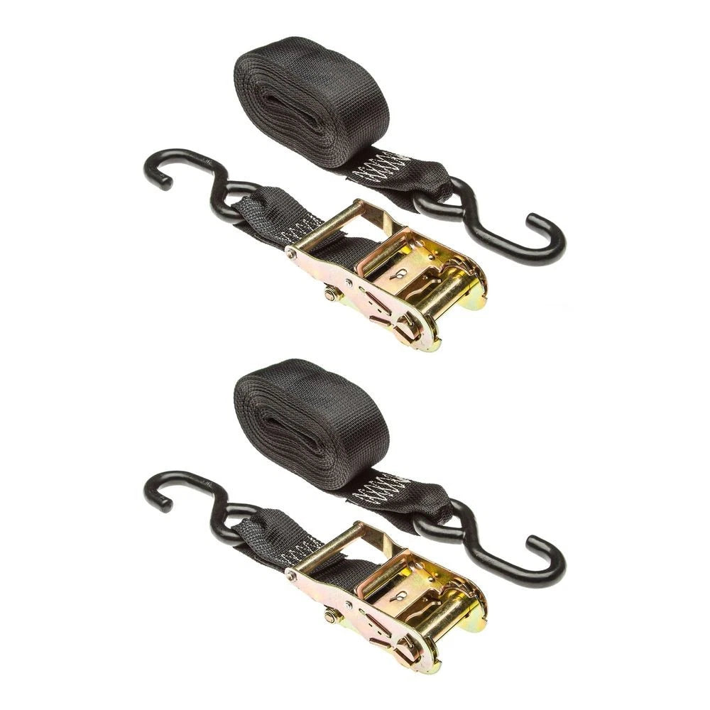 2-Pack Ratchet Strap Tie Downs 2" x 18' with S-Hooks 1000lb Working Load