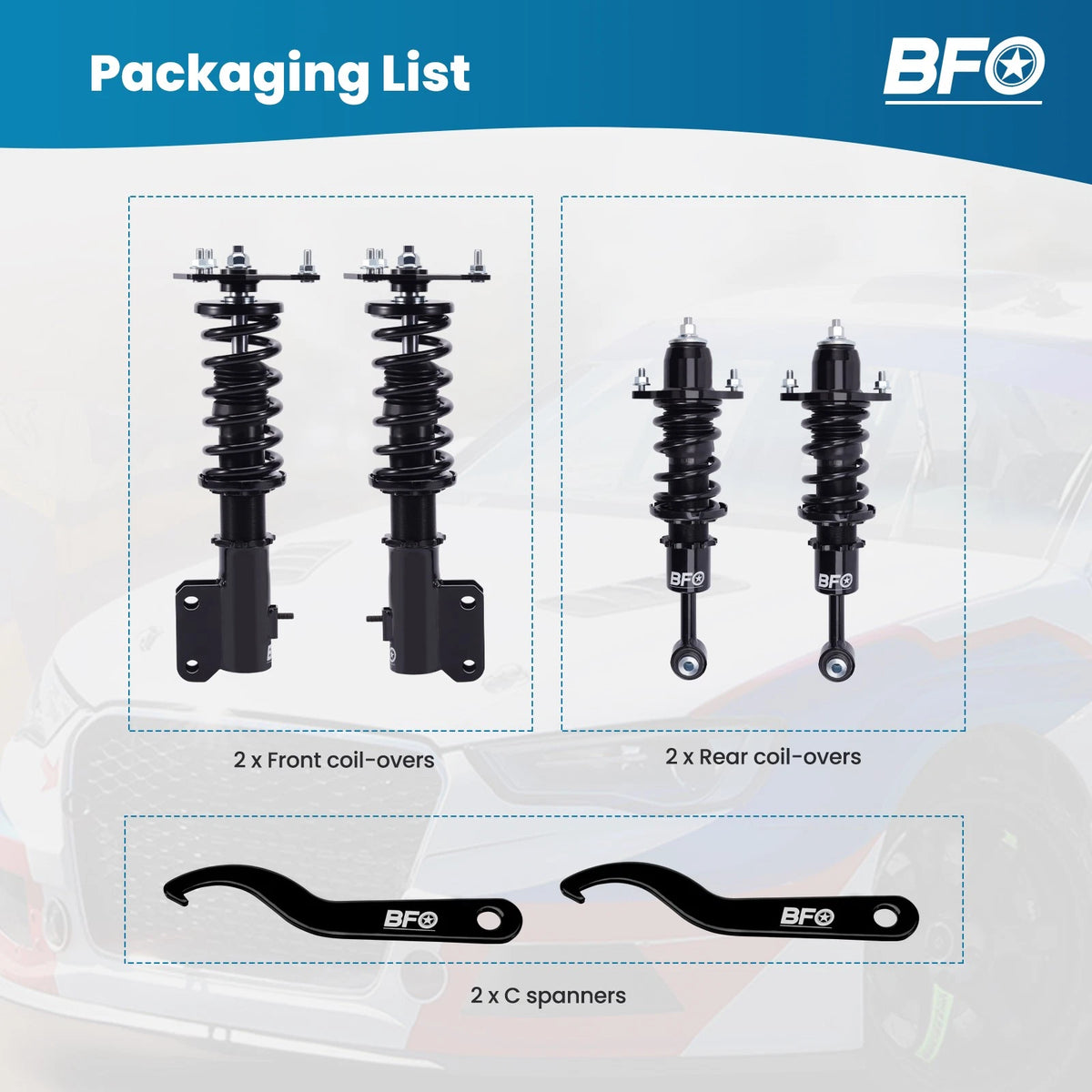 BFO Coilovers Suspension Lowering Kit for Mitsubishi Lancer FWD (2002–2006)